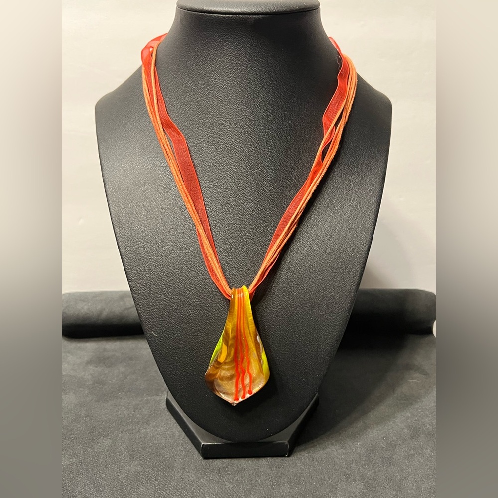 Hand blown Orange And Yellow Glass Pendant Necklace